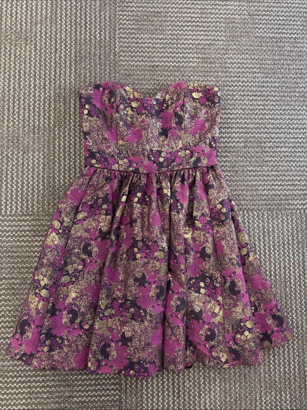 JAYGODFREY Purple Metallic Jacquard Strapless Mini Dress, size 4